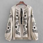 Shein Drop Shoulder Botanical Embroidered Coat