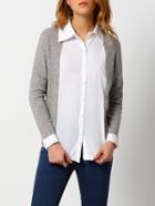 Shein Colour-block Lapel Rib Loose Blouse