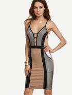 Shein Colorblock Spaghetti Strap Racer-back Split Sheath Bandage Dress