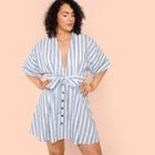 Shein Plus Plunging Neck Button Up Belted Dress