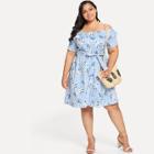 Shein Plus Ruffle Cold Shoulder Polka Dot & Striped Dress