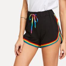 Shein Contrast Rainbow Stripe Trim Dolphin Shorts
