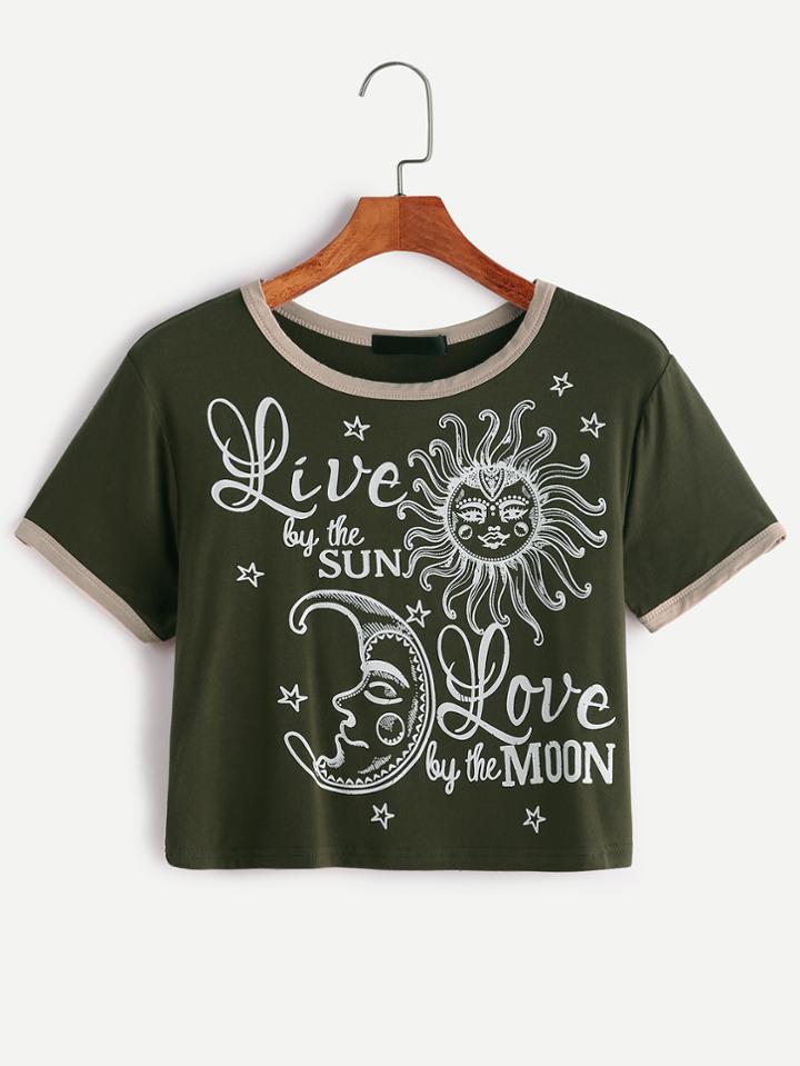 Shein Contrast Trim Graphic Print Crop T-shirt