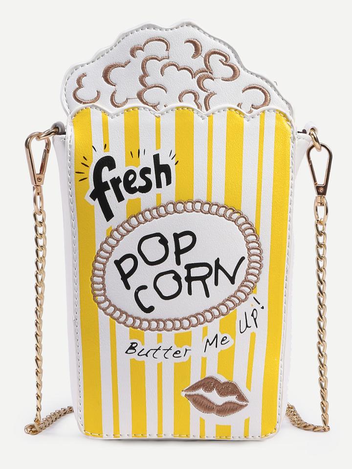 Shein Yellow Striped Popcorn Bag With Chain