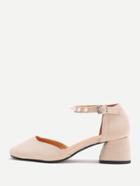 Shein Apricot Faux Pearl Ankle Strap Chunky Heeled Shoes