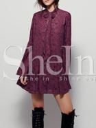 Shein Red Long Sleeve Vintage Print Dress