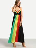 Shein Colorblock Spaghetti Strap Backless Sleeveless Maxi Dress