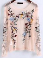 Shein Apricot Flower Embroidery Mesh Blouse