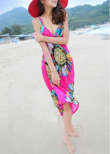 Rosewe Flower Print Spaghetti Strap Beach Dress