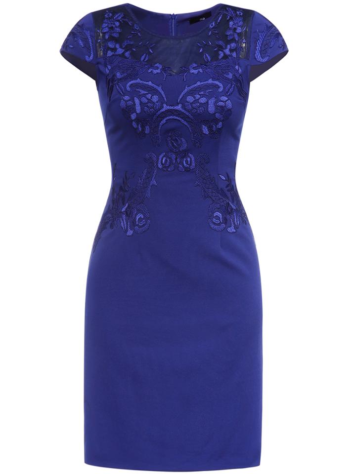Shein Blue Cap Sleeve Disc Flowers Sheath Dress
