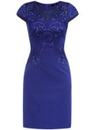 Shein Blue Cap Sleeve Disc Flowers Sheath Dress