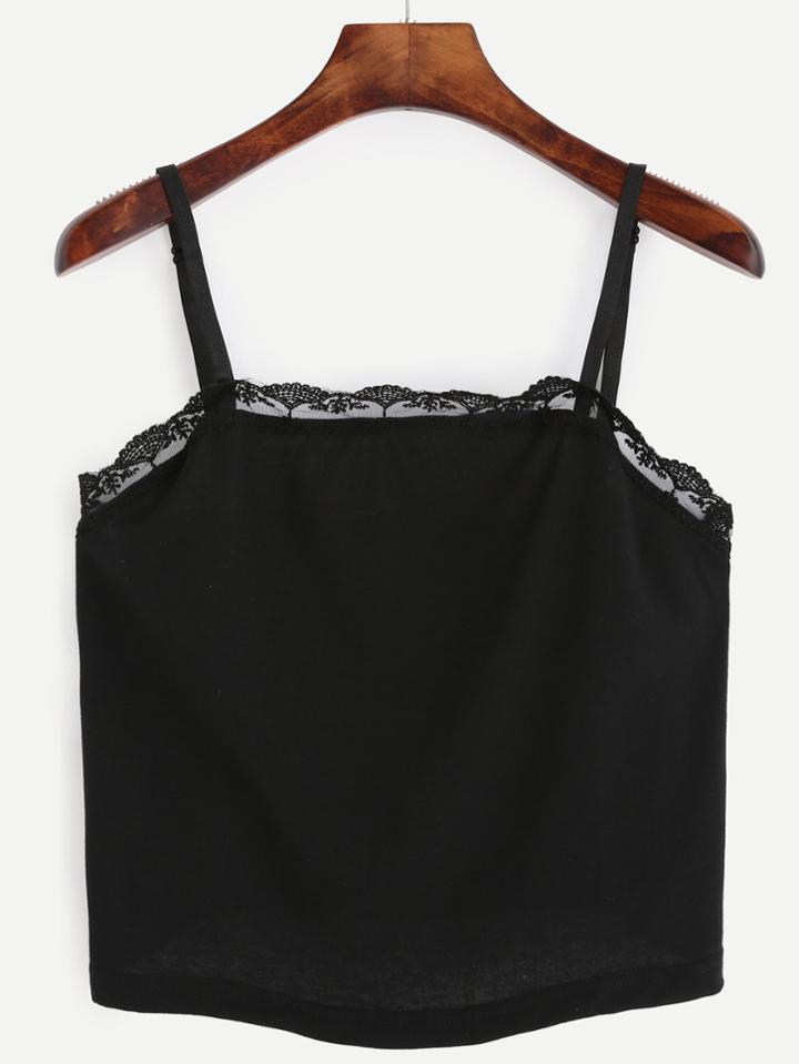 Shein Black Lace Trim Cami Top