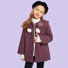 Shein Toddler Girls Snowflake Embroidered Pompom Coat