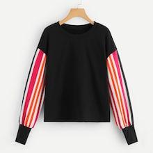 Shein Drop Shoulder Striped Sleeve Pullover