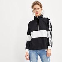 Shein Quarter Zip Random Letter Print Sweatshirt