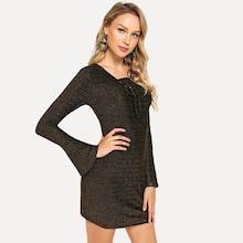 Shein Lace-up Neck Flounce Sleeve Dress
