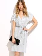 Shein Silver Surplice Front Belted Pleated Dress