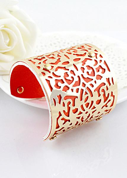 Shein Gold Red Hollow Cuff Bracelet
