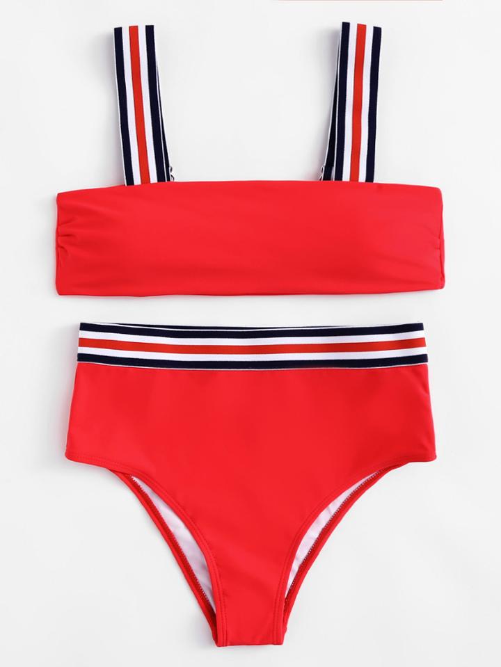 Shein Striped Straps High Leg Bikini Set