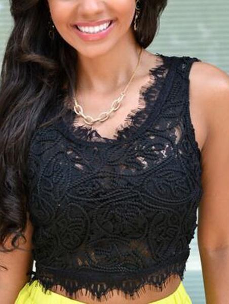 Shein Black Lace Embroidered Tank Top