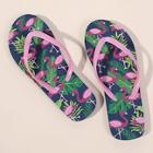 Shein Flamingo Print Toe Post Flip Flops