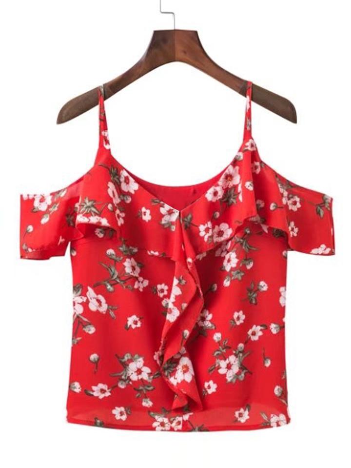 Shein Cold Shoulder Floral Ruffle Top