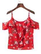 Shein Cold Shoulder Floral Ruffle Top