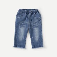 Shein Boys Letter Print Rolled Hem Denim Shorts