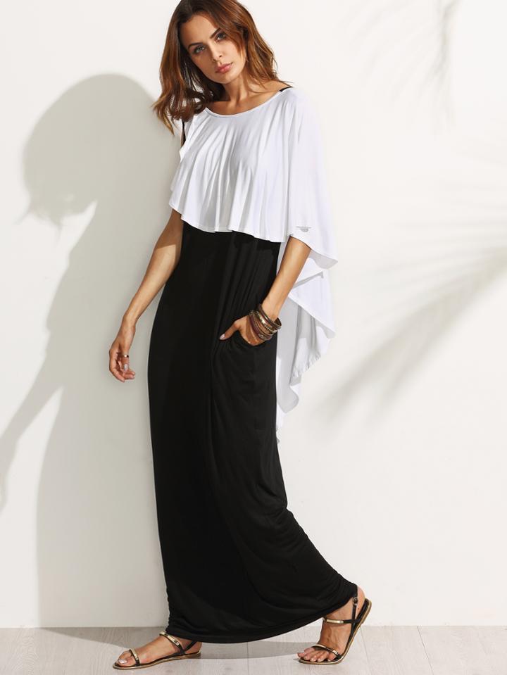 Shein Cut Out Back Ruffle Floor Length Dress