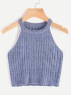 Shein Marled Knit Ribbed Halter Neck Tank Top
