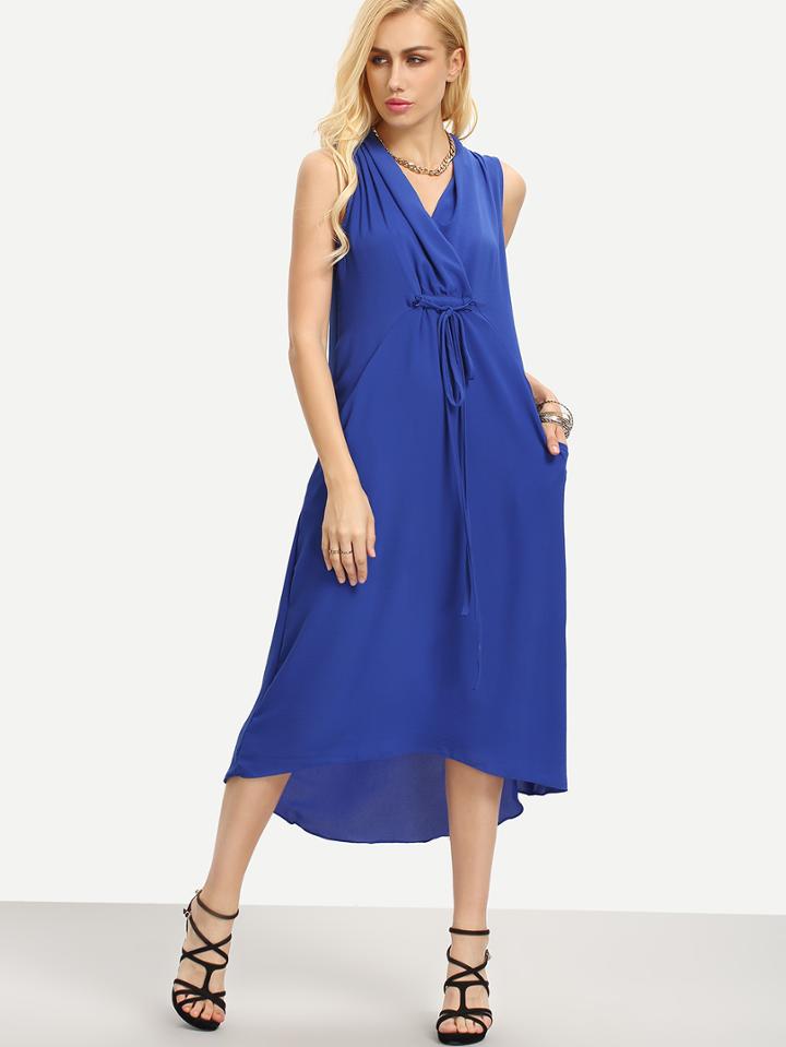 Shein Tied Surplice Front Loose-fit Dress - Blue