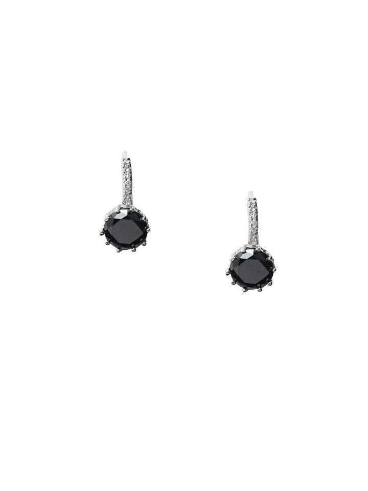 Shein Silver Plated Black Rhinestone Arc Earrings