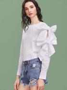 Shein White Bow Embellished Sleeve Buttoned Cuff Top