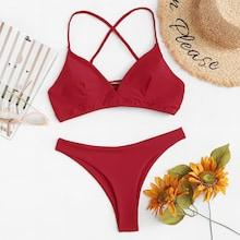 Shein Plus Braided Straps Lace-up Bikini Set