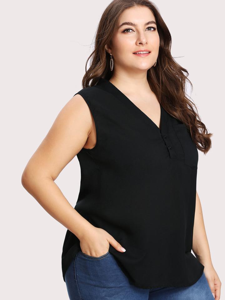 Shein V Neck Button Front Tank Top
