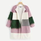 Shein Color Block Contrast Faux Fur Coat
