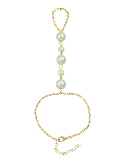 Shein Gold Plated Pearl Bracelet With Ring