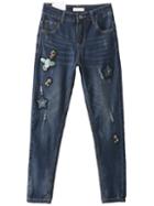Shein Blue Bird Embroidery Skinny Jeans