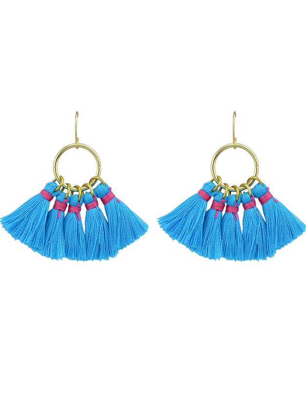 Shein Blue Boho Style Party Earrings Colorful Tassel Drop Earrings