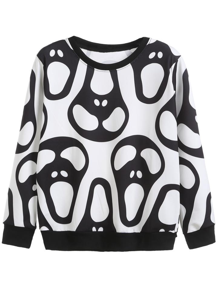 Shein Black White Cartoon Skull Print Sweatshirt