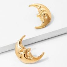 Shein Face Design Moon Stud Earrings