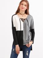 Shein Drop Shoulder Lace Up Dip Hem T-shirt