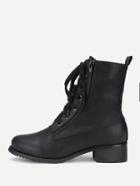 Shein Double Zipper Front Lace Up Pu Boots