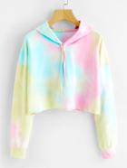 Shein Tie Dye Drop Shoulder Crop Hoodie
