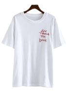 Shein White Short Sleeve Letters Embroidery Casual T-shirt