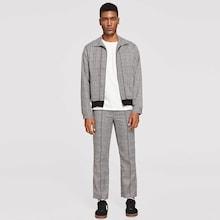 Shein Men Zip Up Collar Plaid Coat & Pants Set