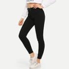 Shein Solid Button Waist Ankle Jeans