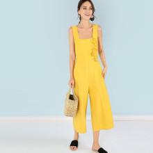 Shein Square Neck Button Accent Wide Leg Jumpsuit