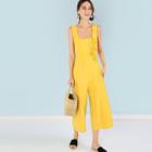 Shein Square Neck Button Accent Wide Leg Jumpsuit