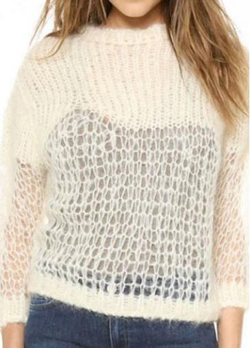 Rosewe Three Quarter Sleeve Beige See Through Sweater